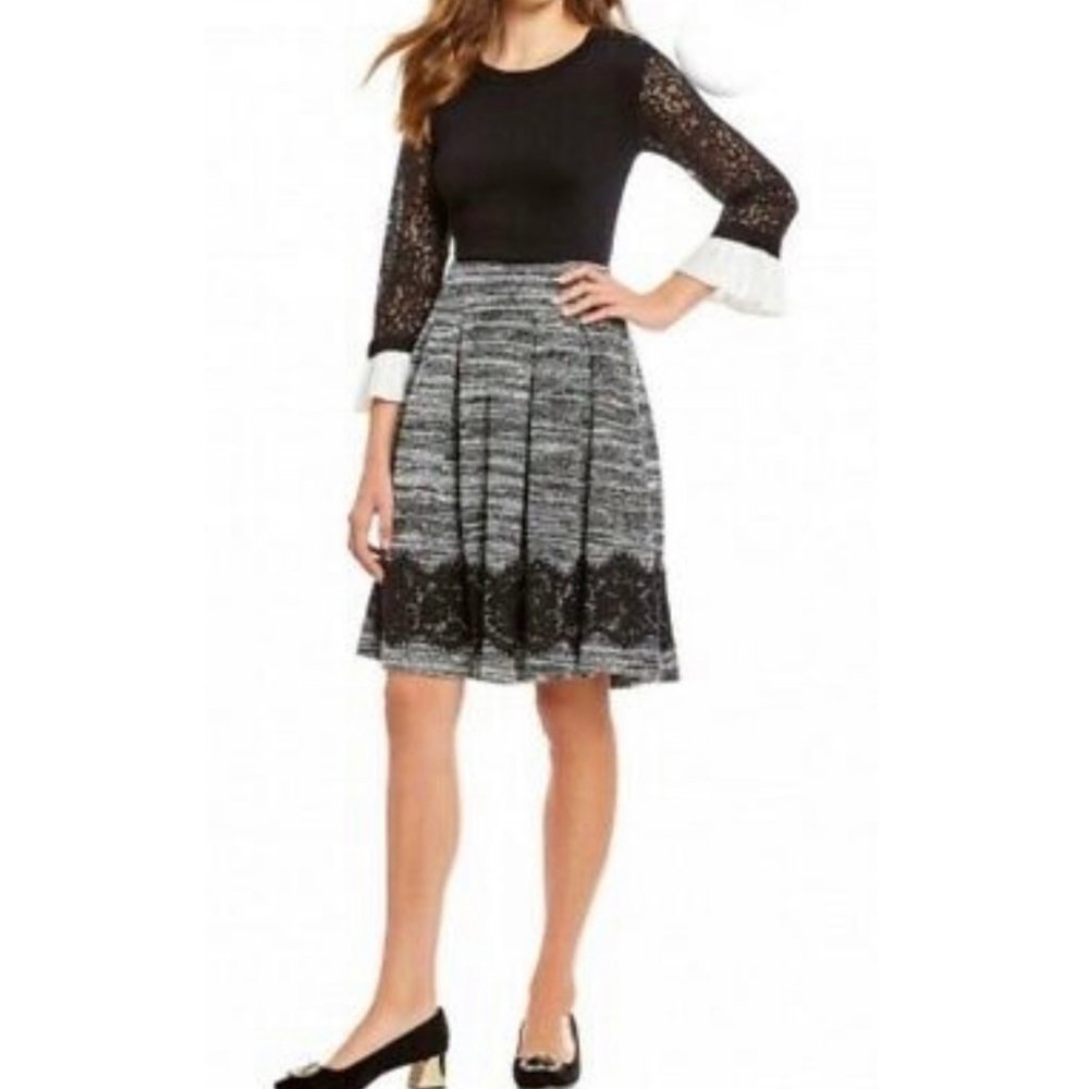 KARL LAGERFELD Lace Hem Tweed Midi Skirt
